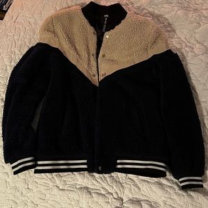 Duo-Toned Sherpa Bomber Varsity Jacket